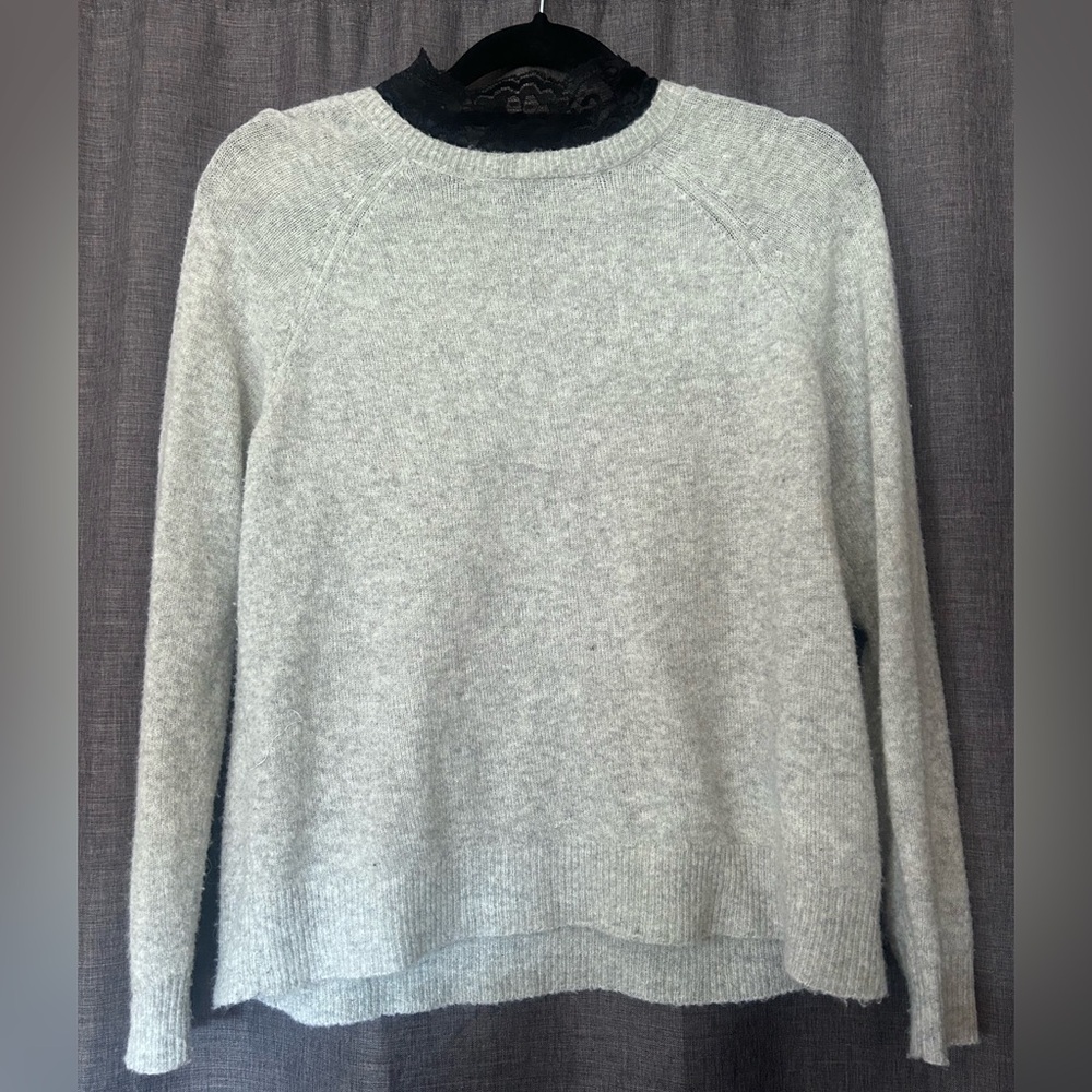 Lace Neck Wool Blend Sweater